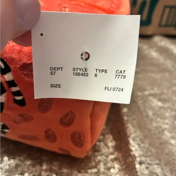 Large Embroidered Bright Orange Zebra Cosmetic Bag w Pom Pom Zipper NWT - Picture 6 of 6